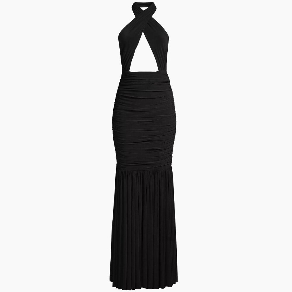 Norma Kamali Cross Halter Fishtail Gown Small